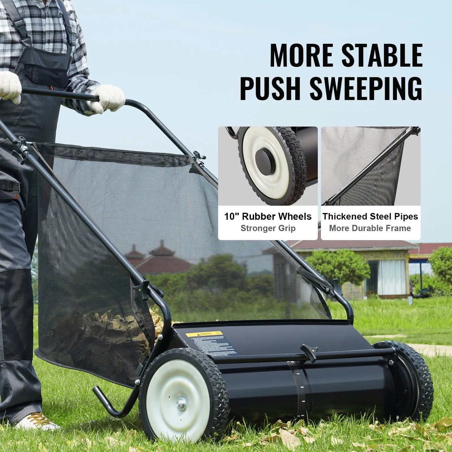 Efficient Push Lawn Sweeper - 26″ Keep Your Lawn Clean with Ease