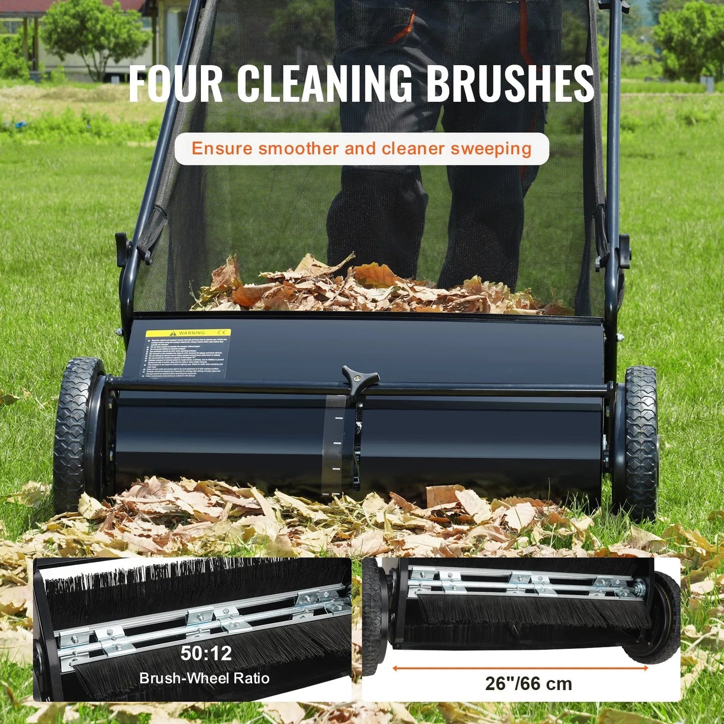 Efficient Push Lawn Sweeper - 26″ Keep Your Lawn Clean with Ease