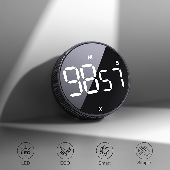 Kitchen Timer with LED Digital Display Smart for Home Classroom Gym Office, Volume and Brightness Adjustable Productivity Timer