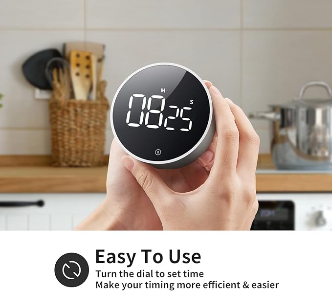 Digital Kitchen Timer - Magnetic Countdown Countup Timer with Large LED Display Volume Adjustable, Easy for Cooking and for Seniors and Kids to Use (Space Grey)