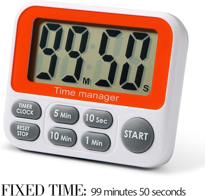 Digital Countdown Kitchen Timer - Count Up Down Magnetic Timer Clock with Loud Alarm Fast Setting for Cooking Baking Gym Students