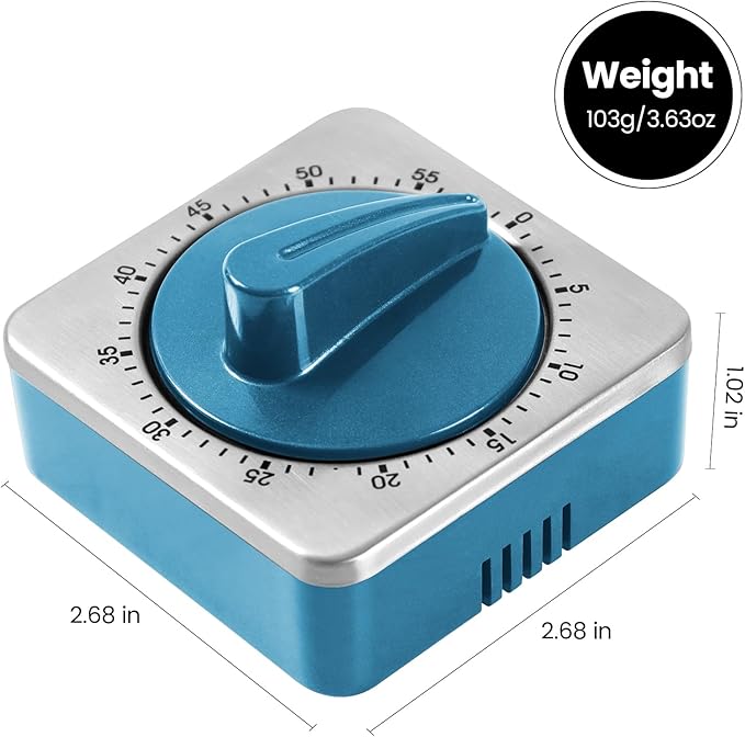 Kitchen Timers for Cooking, Chef Cooking Timer Clock with Loud Alarm,100% Mechanical Desk Timer - No Batteries Required -Magnetic Back, Exquisite Stainless Steel Body -Countdown Reminder Magnetic-Blue