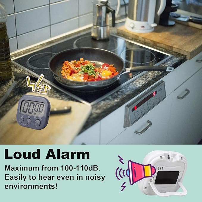 6-Pack Digital Kitchen Timer, 99-Min 59-Sec Countdown & Stopwatch, Loud 100dB Alarm, Strong Magnet, Power-Saving On/Off Switch, Time Memory, Classic Colors, Multiple Placements, Batteries Included