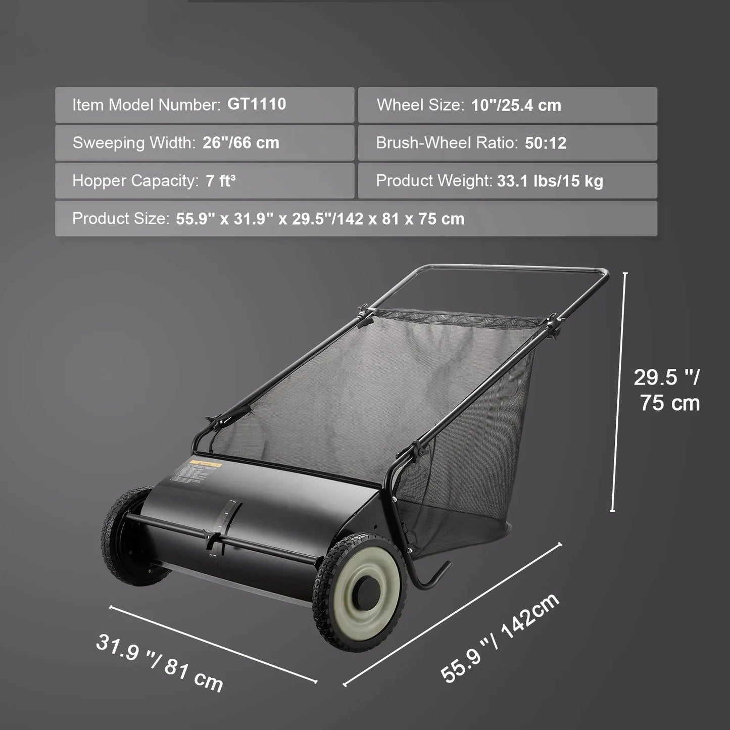 Efficient Push Lawn Sweeper - 26″ Keep Your Lawn Clean with Ease