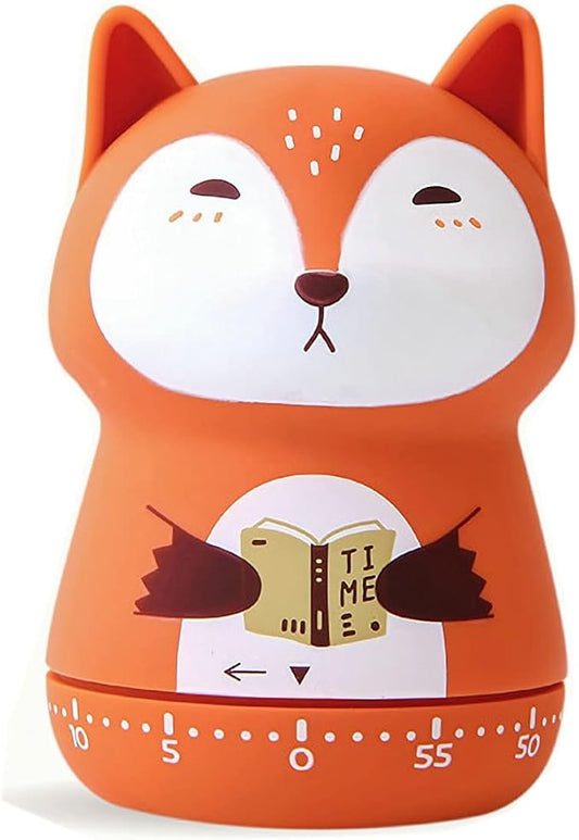 Mechanical Kitchen Timer, Cute Animal Wind Up 60 Minutes Manual Countdown for Kids, Classroom, Home, Study and Cooking (Orange Fox)