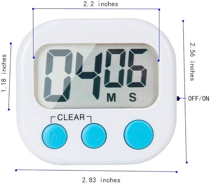 6 Pack Small Digital Kitchen Timer Magnetic Back and ON/Off Switch,Minute Second Count Up Countdown (Multicolored)