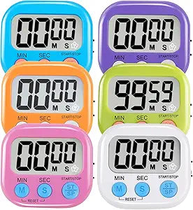 6 Pack Multi-Function Electronic Timer - Magnetic Digital Timers Big LCD Display The Loud/Silent Switch Countdown Timer Extensively Use in Break Time, Cooking,Gym, Meeting, Classroom